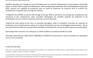 LACROIX SA rejoint le Groupe SEEB